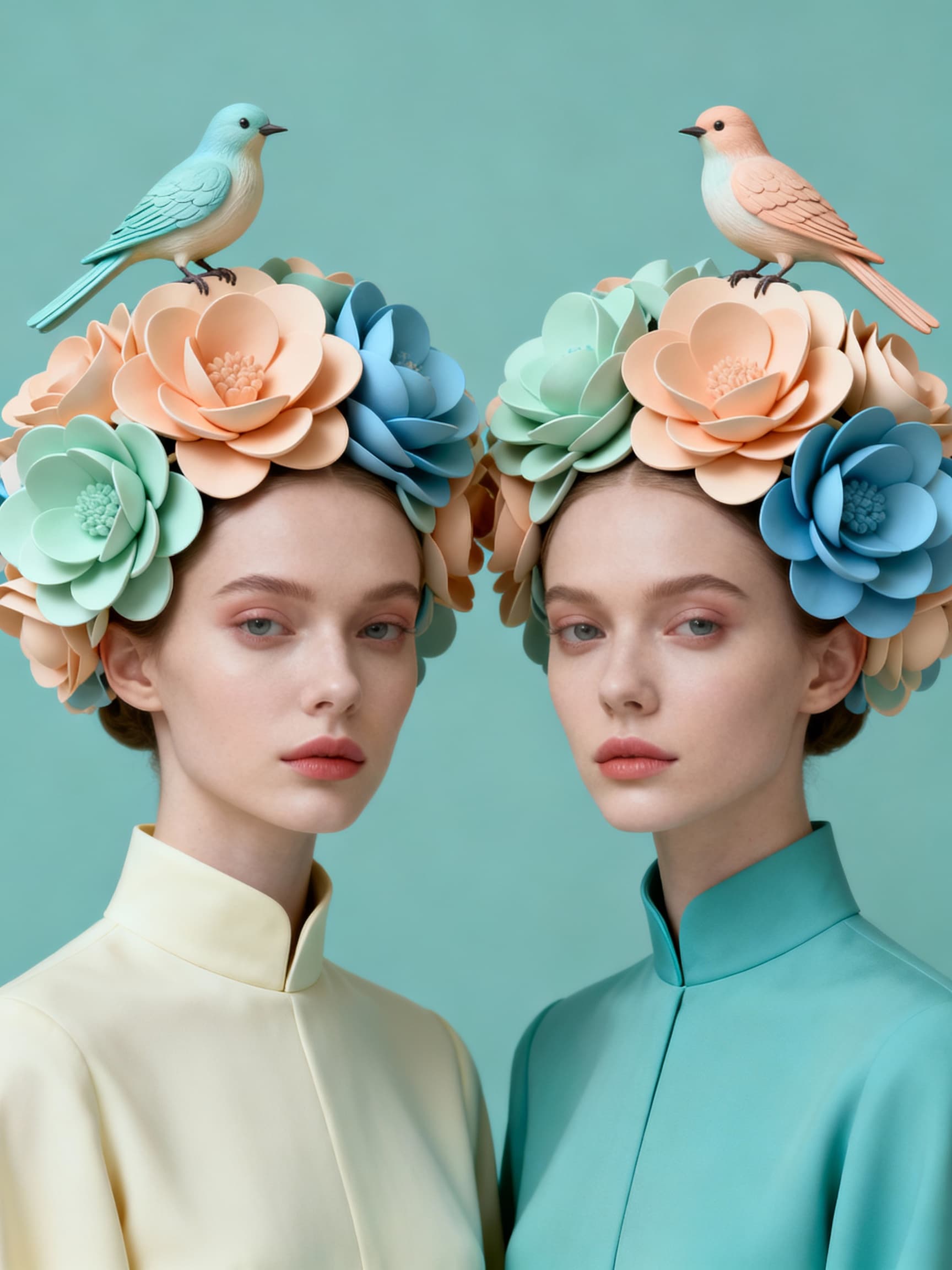 AI generated portrait of two women with floral headpieces